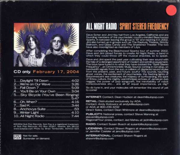 All Night Radio : Spirit Stereo Frequency (CD, Advance, Promo)