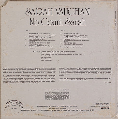 Sarah Vaughan : No Count Sarah (LP, Album, RE)
