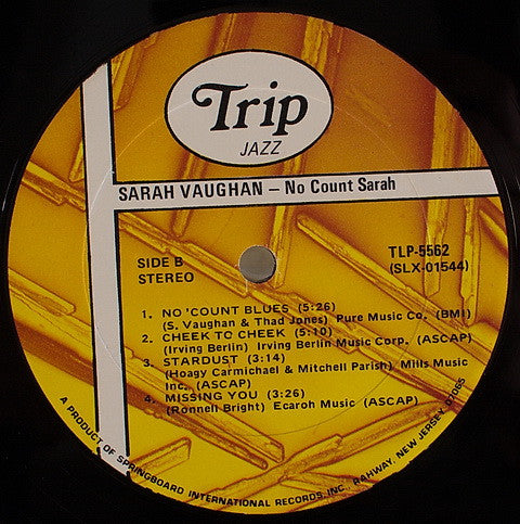 Sarah Vaughan : No Count Sarah (LP, Album, RE)