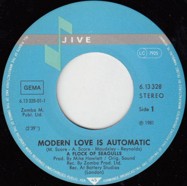 A Flock Of Seagulls : Modern Love Is Automatic (7", Single)