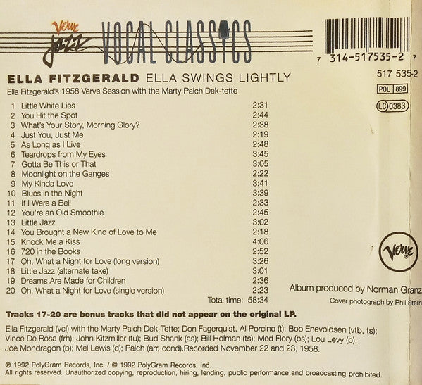 Ella Fitzgerald : Ella Swings Lightly (CD, Album, RE, RM)