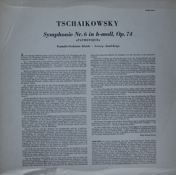 Pyotr Ilyich Tchaikovsky, Tonhalle-Orchester Zürich, Josef Krips : Symphonie Nr. 6 "Pathetique" (LP, Mono)