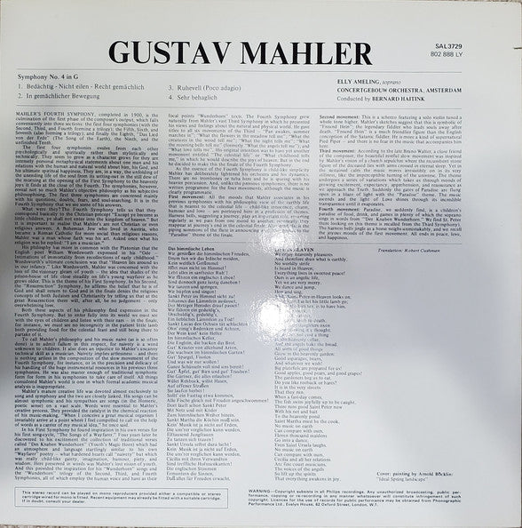 Gustav Mahler - Elly Ameling, Concertgebouworkest, Bernard Haitink : Symphony No. 4 (LP, Album)
