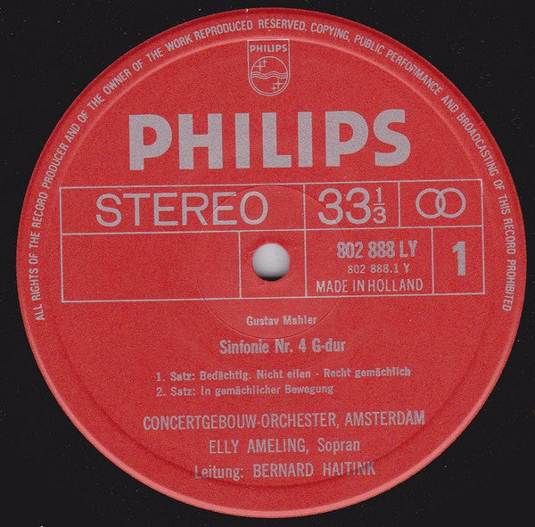 Gustav Mahler - Elly Ameling, Concertgebouworkest, Bernard Haitink : Symphony No. 4 (LP, Album)