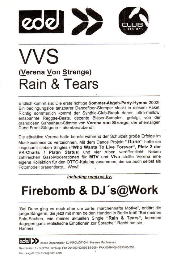 Verena Von Strenge* : Rain&Tears (12")