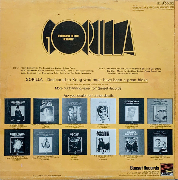 Bonzo Dog Doo-Dah Band : Gorilla (LP, Album, RE)