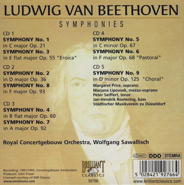 Ludwig Van Beethoven, Concertgebouworkest, Wolfgang Sawallisch : Symphonies (5xCD + Box, Comp)