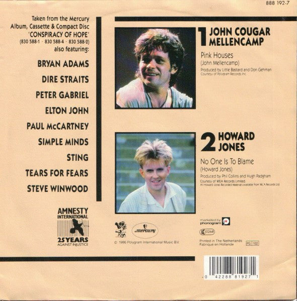 John Cougar Mellencamp / Howard Jones : Pink Houses / No One Is To Blame (7", Single)