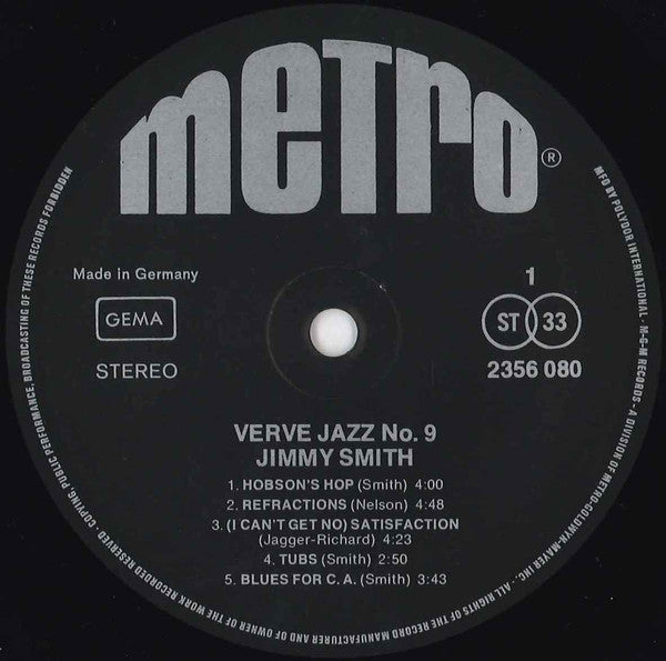Jimmy Smith : Verve Jazz No. 9 (LP, Album, Comp)