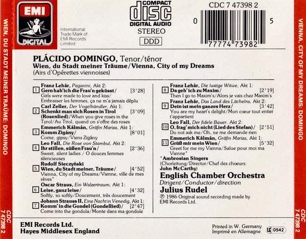 Placido Domingo, English Chamber Orchestra, The Ambrosian Singers, Julius Rudel : Wien, Du Stadt Meiner Träume (CD, Album)