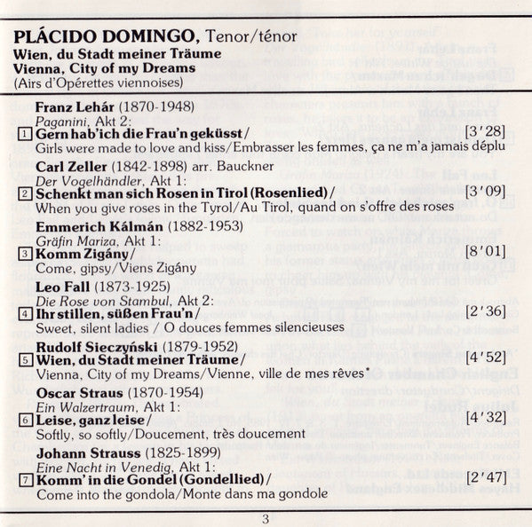 Placido Domingo, English Chamber Orchestra, The Ambrosian Singers, Julius Rudel : Wien, Du Stadt Meiner Träume (CD, Album)
