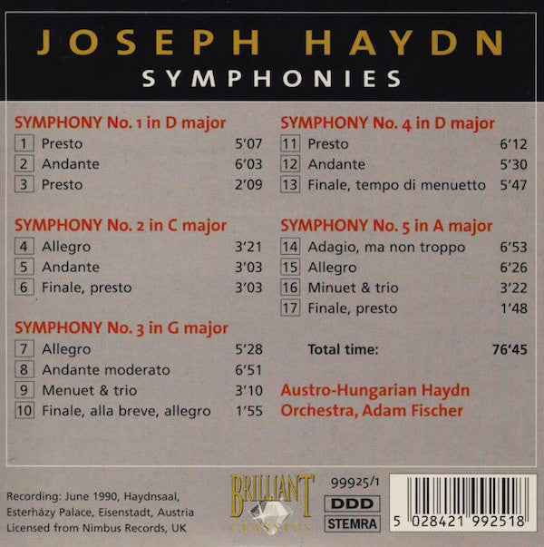 Joseph Haydn, Austro-Hungarian Haydn Orchestra, Adam Fischer (2) : Symphonies (Complete) (33xCD + Box, Comp)