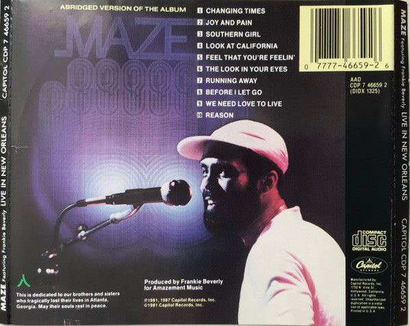 Maze Featuring Frankie Beverly : Live In New Orleans (CD, Album, RE)