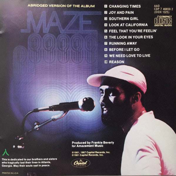 Maze Featuring Frankie Beverly : Live In New Orleans (CD, Album, RE)