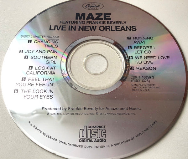 Maze Featuring Frankie Beverly : Live In New Orleans (CD, Album, RE)