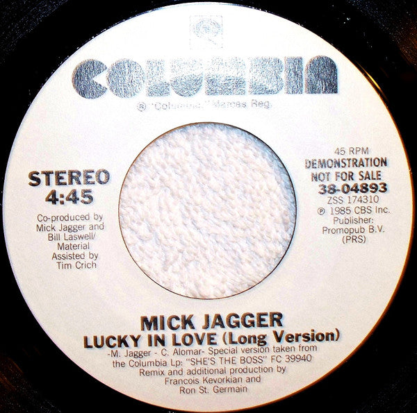 Mick Jagger : Lucky In Love (7", Single, Promo, Styrene)