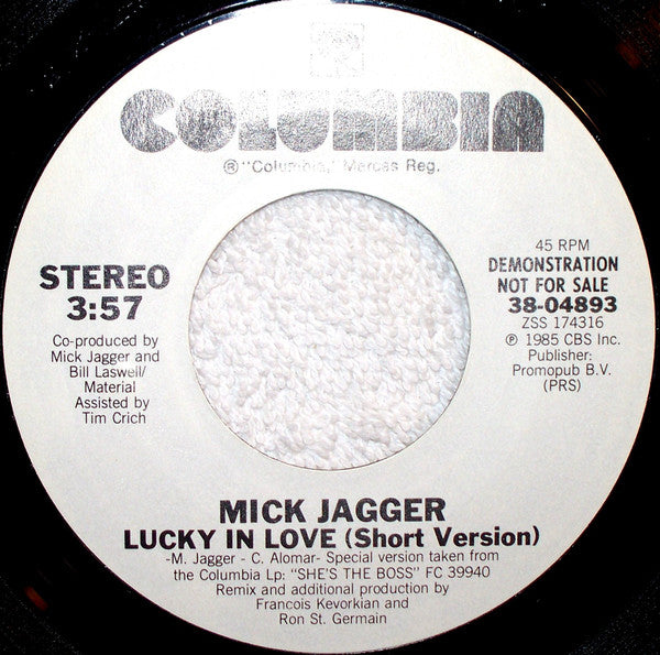 Mick Jagger : Lucky In Love (7", Single, Promo, Styrene)