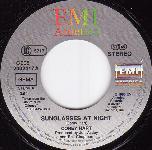 Corey Hart : Sunglasses At Night (7", Single)