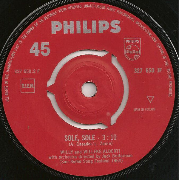 Willy & Willeke Alberti : Sabato Sera / Sole, Sole (7", Mono)