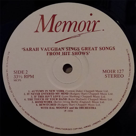 Sarah Vaughan : Sings Great Songs From Hit Shows - Part One (LP, RE)