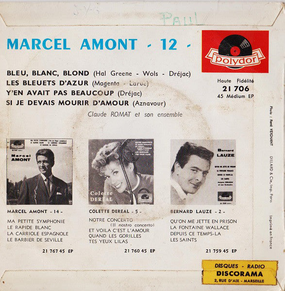 Marcel Amont : -12- Bleu, Blanc, Blond (7", EP)