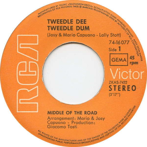 Middle Of The Road : Tweedle Dee Tweedle Dum (7", Single)