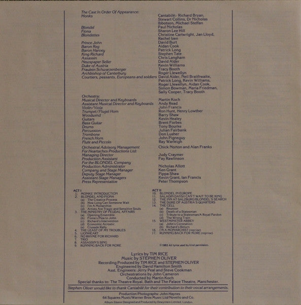 Tim Rice, Stephen Oliver - "Blondel" Original London Cast : Blondel (2xLP, Album)