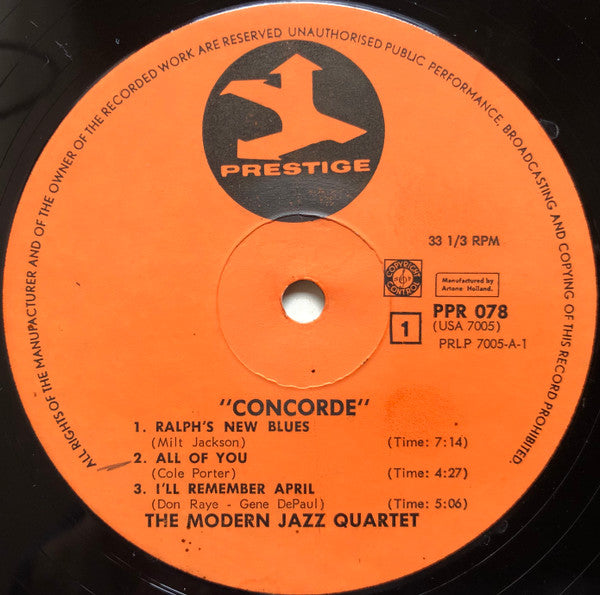 The Modern Jazz Quartet : Concorde (LP, Album, RE)