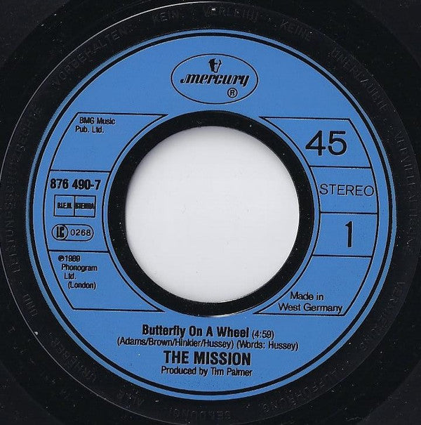 The Mission : Butterfly On A Wheel (7", Single, Blu)