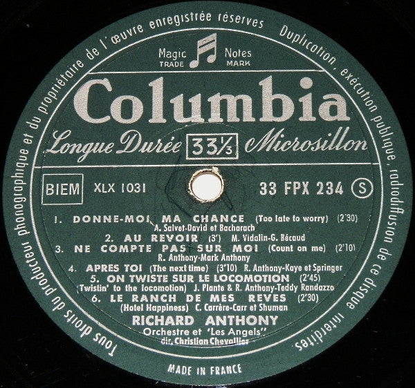 Richard Anthony (2) : Richard Anthony (LP, Album, Mono)