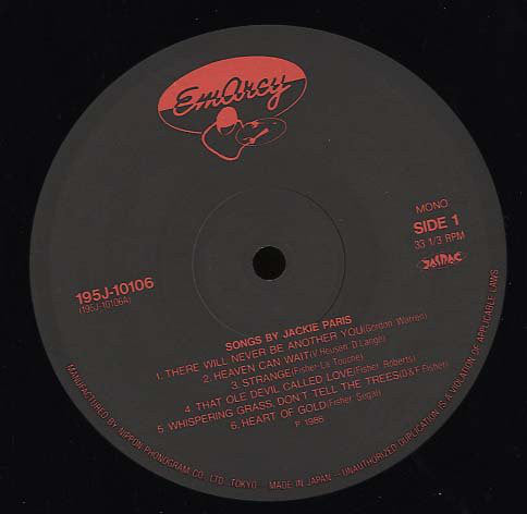 Jackie Paris : Songs By Jackie Paris (LP, Mono, RE)