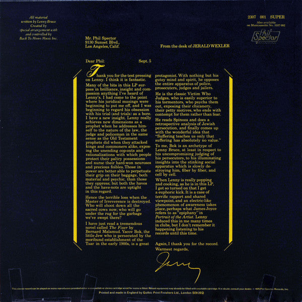 Lenny Bruce : The Law, Language And Lenny Bruce (LP)