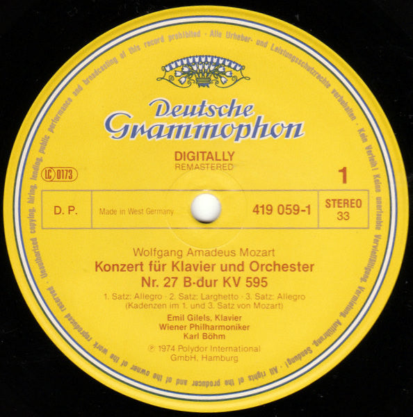 Wolfgang Amadeus Mozart : Piano Concerto No. 27 - Konzert Für Klavier Und Orchester Nr. 27 B-Dur KV 595/Konzert Für Zwei Klaviere Und Orchester Es-Dur KV 365(361A) (LP, RM)