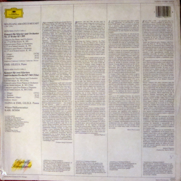 Wolfgang Amadeus Mozart : Piano Concerto No. 27 - Konzert Für Klavier Und Orchester Nr. 27 B-Dur KV 595/Konzert Für Zwei Klaviere Und Orchester Es-Dur KV 365(361A) (LP, RM)