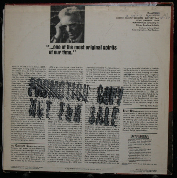 Carl Nielsen / Benny Goodman, Morton Gould Conducting The Chicago Symphony Orchestra : Clarinet Concerto / Symphony No. 2 ("The Four Temperaments") (LP)