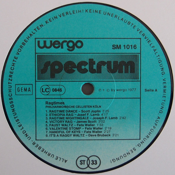 Philharmonische Cellisten Köln : Ragtimes (LP, Album)