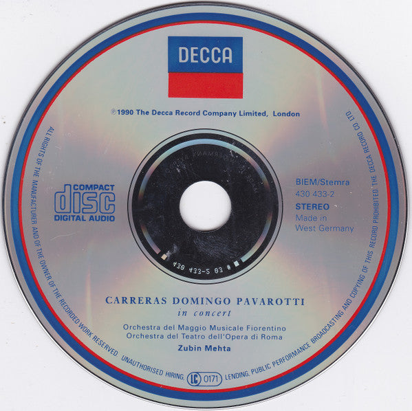 José Carreras, Placido Domingo, Luciano Pavarotti, Zubin Mehta : In Concert (CD, Album, PDO)