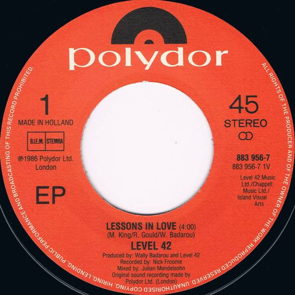 Level 42 : Lessons In Love (7", EP)
