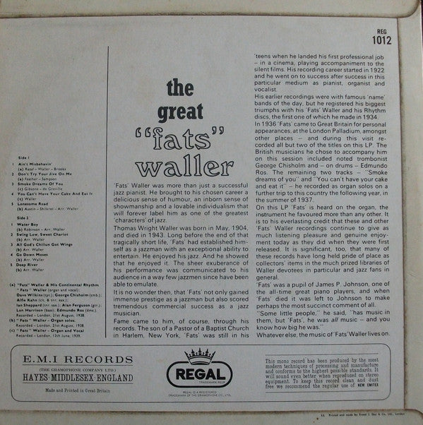 Fats Waller : The Great "Fats" Waller (LP, Comp, Mono)