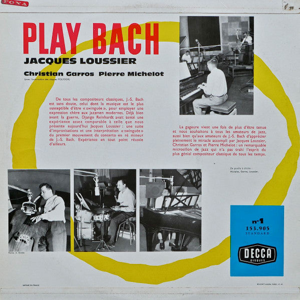 Jacques Loussier, Christian Garros, Pierre Michelot : Play-Bach N° 1 (LP, Mono)