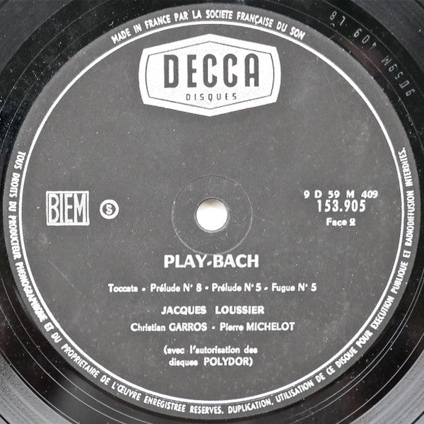 Jacques Loussier, Christian Garros, Pierre Michelot : Play-Bach N° 1 (LP, Mono)