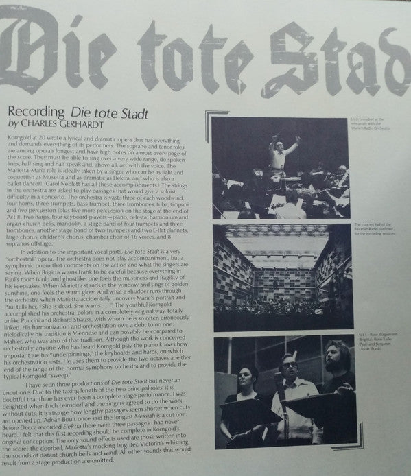 Erich Wolfgang Korngold - Carol Neblett, René Kollo, Hermann Prey, Benjamin Luxon, Chor Des Bayerischen Rundfunks, Münchner Rundfunkorchester, Erich Leinsdorf : Die Tote Stadt (3xLP, Album + Box)