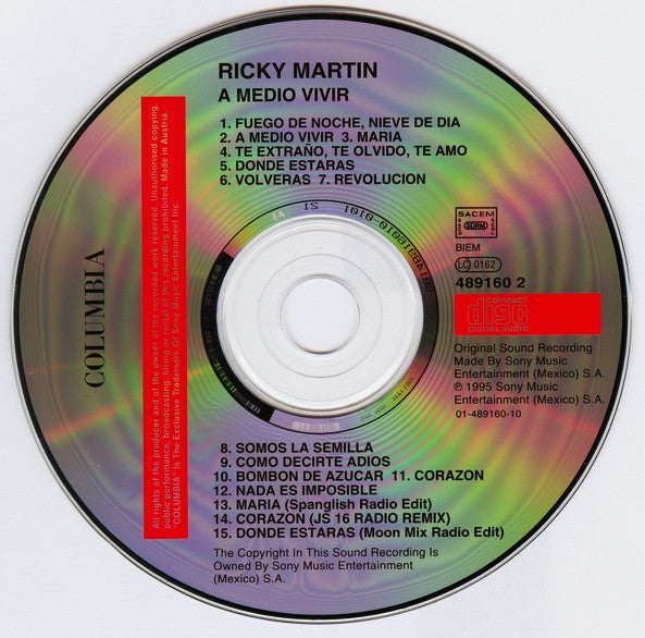 Ricky Martin : A Medio Vivir (CD, Album, RE)