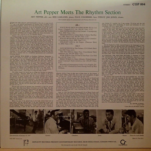 Art Pepper : Art Pepper Meets The Rhythm Section (LP, Album, RE)