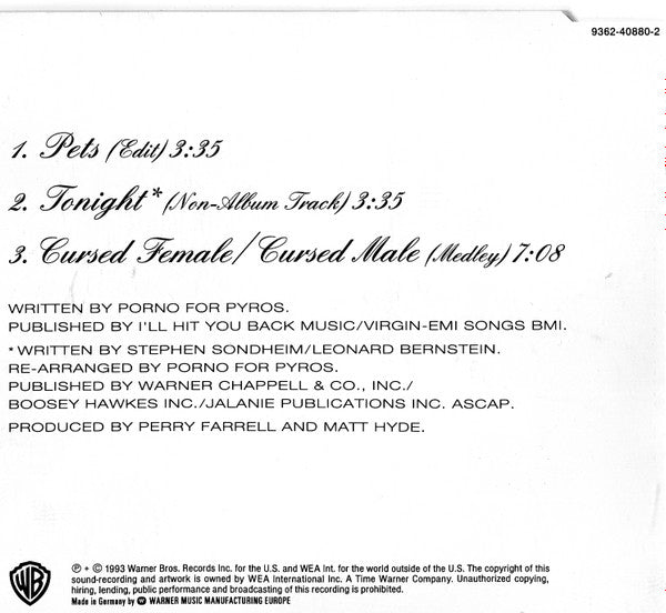 Porno For Pyros : Pets (CD, Single)