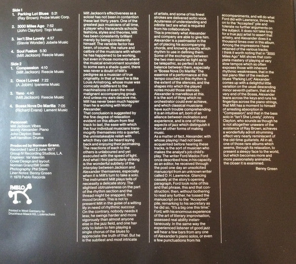 Milt Jackson And The Monty Alexander Trio : Soul Fusion (LP, Album, Gat)