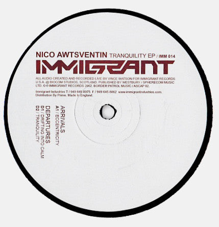 Nico Awtsventin : Tranquility EP (12", EP)
