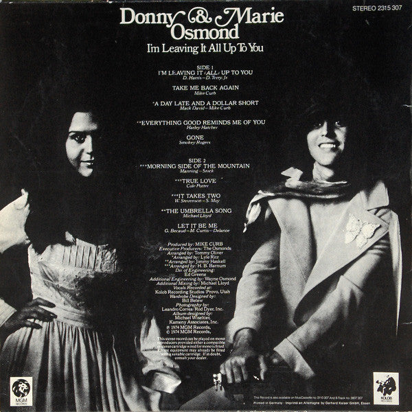 Donny & Marie Osmond : I'm Leaving It All Up To You (LP, Album)