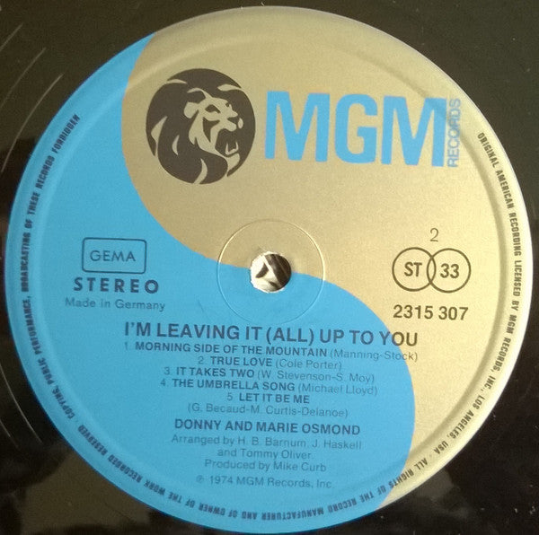 Donny & Marie Osmond : I'm Leaving It All Up To You (LP, Album)