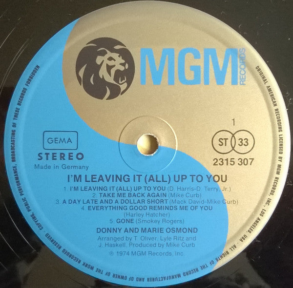 Donny & Marie Osmond : I'm Leaving It All Up To You (LP, Album)